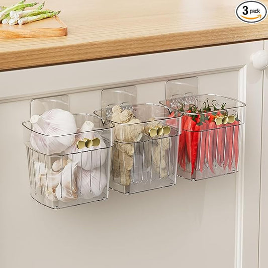 3 Pack Adhesive Cabinet Door Organizer, Kitchen Under Sink Organizer Caddy, Clear Plastic Storage Bins for Pantry Door, Wall Storage Basket, Hanging Makeup Organizer Floating Shelf for Bathroom