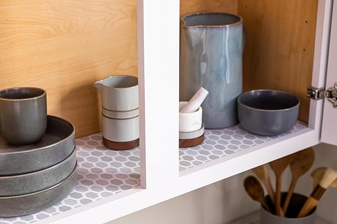 Smooth Top EasyLiner for Cabinets & Drawers - Easy to Install & Cut to Fit - Shelf Paper & Drawer Liner Non Adhesive - Non Slip Shelf Liner - 12in. x 10ft. - 6 Roll Project Pack- Gray Subtle