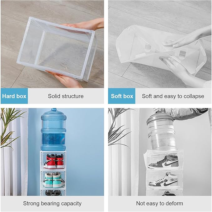 12 Pack Clear Shoe Boxs, Acrylic Shoe Storage Box W/ Magnetic Door, Front Door Opening, Stackable Shoe Container, Multifunctional Sneaker Organizer, Acrylic Shoe Display Case 10.63*13.58*7.48in