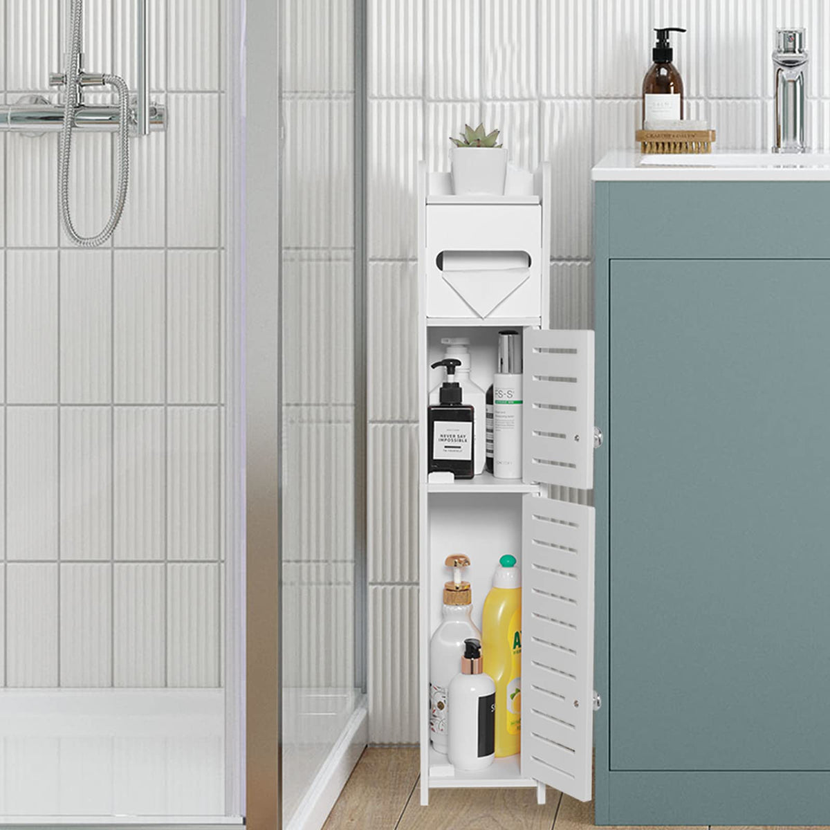TuoxinEM Storage Cabinet for Small Spaces, Over The Toilet - Image 1