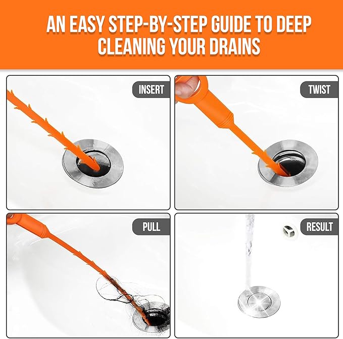 Snake Drain Hair Clog Remover Tool Set, 3pcs (50cm/19.7 Inches) - Drain Cleaner for Sink, Shower, Tub, Bathroom, Kitchen, Toilet, Sewer Pipes - Hair Catcher and Drain Auger