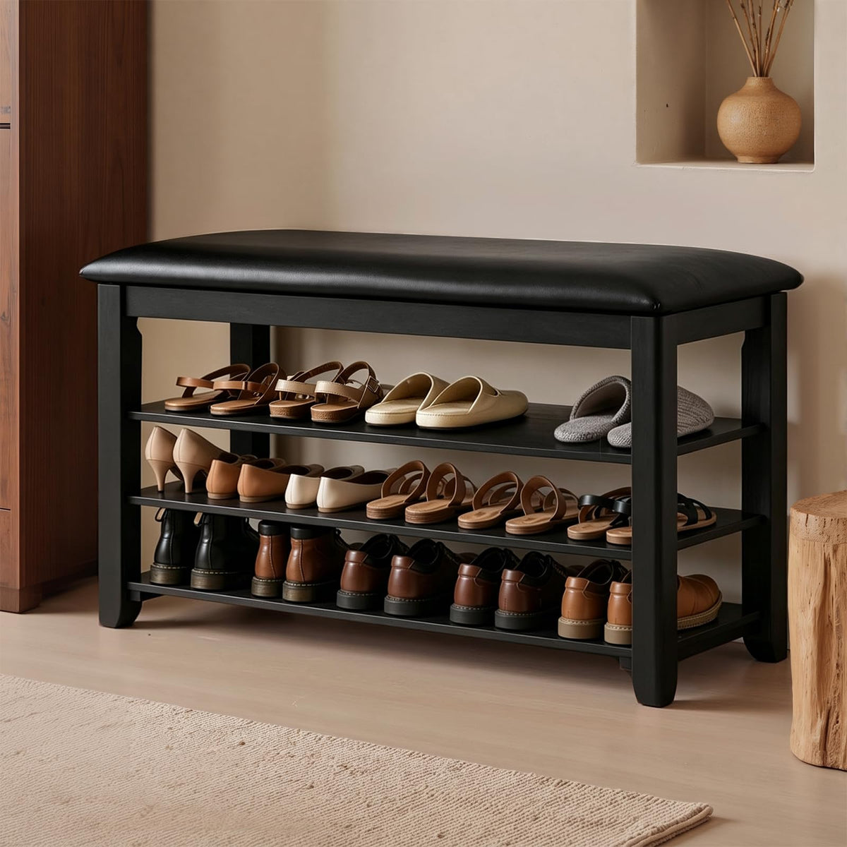 Solid Wood Shoe Rack Bench for Entryway,Entryway Bench - Image 1