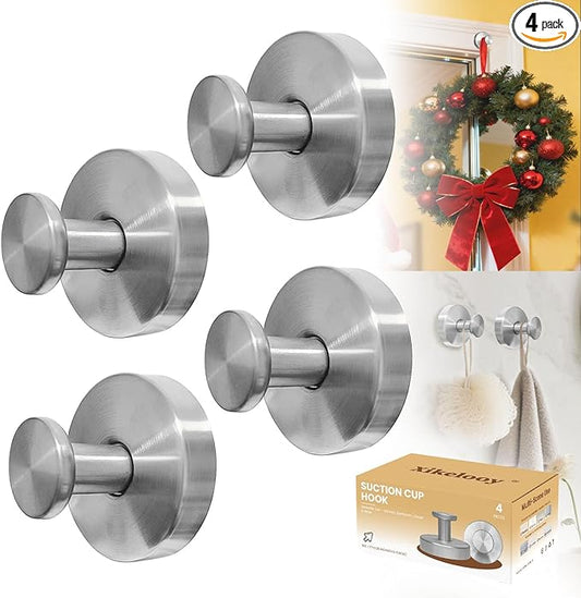 4 Pcs Suction Cup Hooks，No-Drill Suction Cup Hooks， Removable Hook，Towel Hook，Suction Hook for Shower,Bathroom, Bedroom, Glass Window