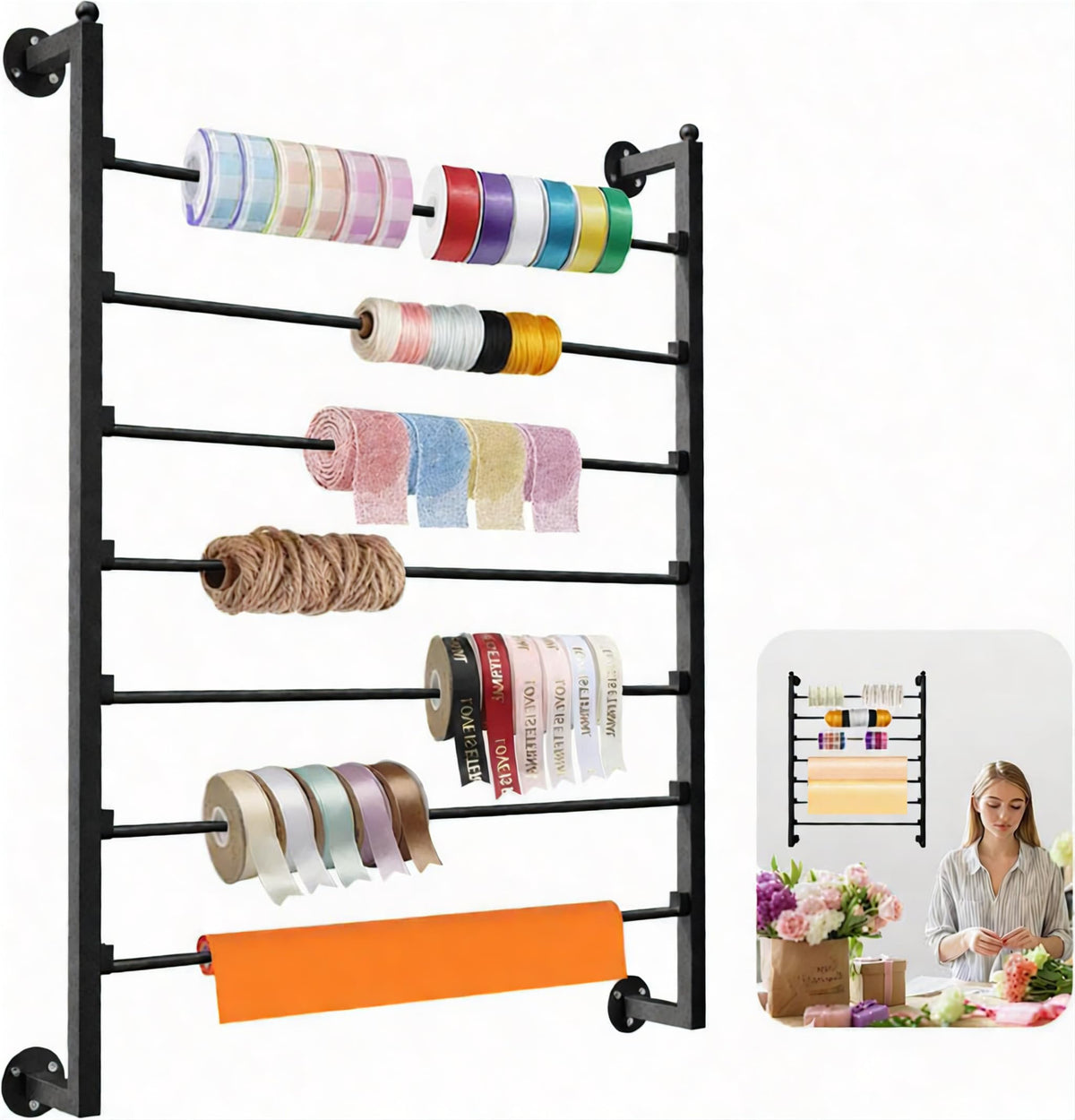 7 Tier Ribbon Storage Organizer, Wall Mounted Ribbon Organizer - Image 1