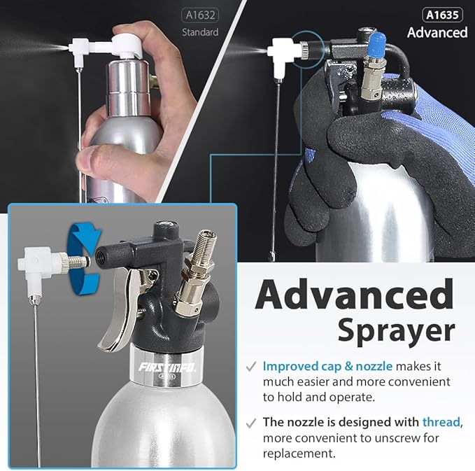FIRSTINFO A1635 Patented Max. Pressure 110 psi 650ml Aluminum Canister Aerosol Refillable Fluid Storage Spray Can/Pneumatic Compressed Air Sprayer