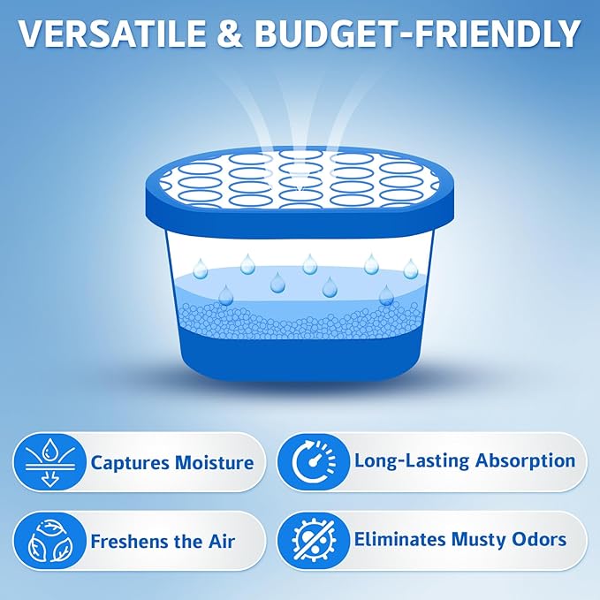 CHMI Moisture Absorbers 12 Pack， Attract and Trap Excess Moisture from Your Bathroom, Kitchen，Closet, Eliminate Musty Odors，Odor Eliminator with Fragrance Free, 6.4oz, 300ml.