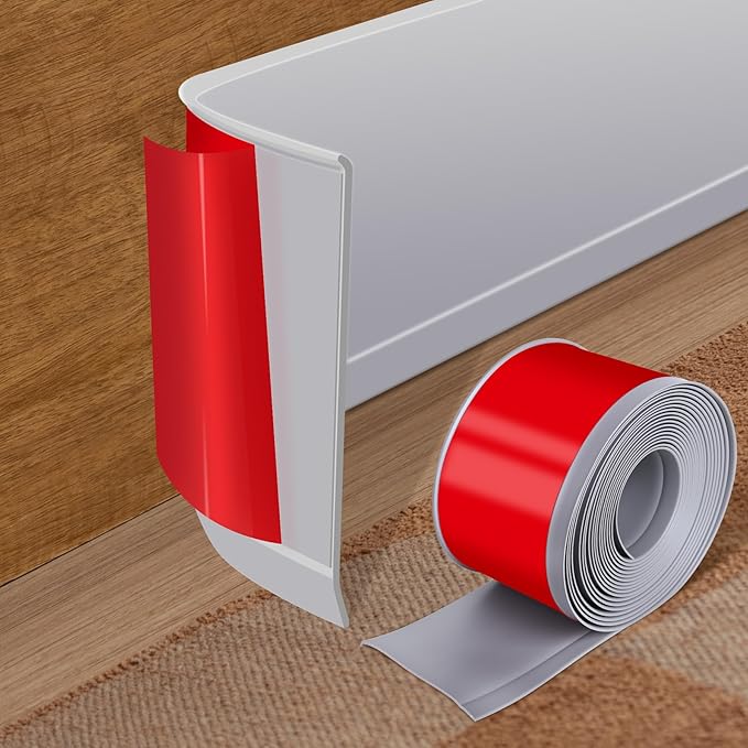 Vinyl Baseboard Molding Trim 4 Inch x 100 Feet Peel and Stick Baseboard Trim Flexible PVC Cove Base Moulding Self-Adhesive Trim for Garage Bathroom Cabinet Floor Walls, Gray