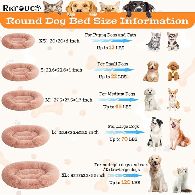 Fluffy Dog Bed Calming Donut Beds for Large Dogs Warming Round Small Medium Pet Nest Cozy Cat Mattress Indoor Washable Puppy Kennel Kittens Sleep Mat (XS, 20×20 inch, Fresh Pink)