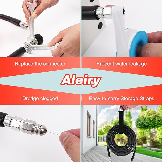 Sewer Jetter Kit for Pressure Washer, Water Jet Drain Cleaning Hose with Pionter Button Nose Nozzle 1/4" NPT Sewer Cleaning Tool High-Pressure Nozzles,5800 PSI 25 FT