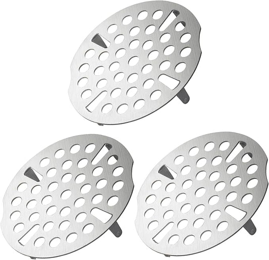 3-Inch Commercial Kitchen Sink Drain Strainer, Stainless Steel Flat Strainer, Replaces Twisted Waste Water Drain on 3-Compartment Sinks (3-Pack)