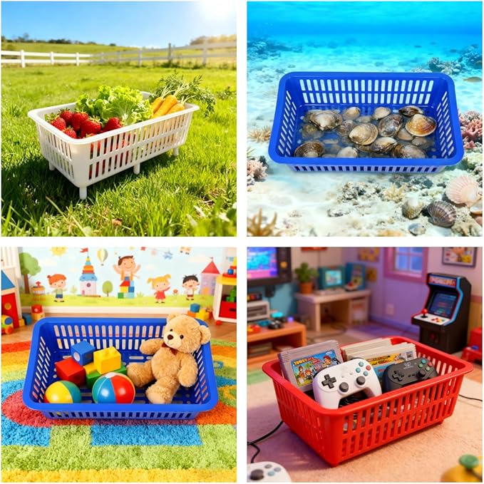 YDB Storage Plastic Drain Basket with Feet for Sorting Live Fresh Shellfish Oyster Abalone Scallop Geoduck Clams Mussels or Garden Harvest 4PCS(Red)