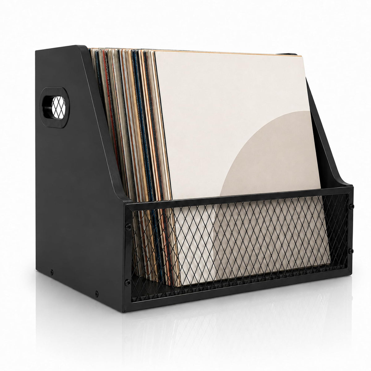 Vinyl Record Storage Crate for 60+ Records, Wooden Record Holder - Image 1