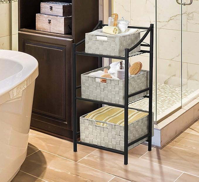 Sorbus Storage Baskets for Organizing (Set of 7), Mesh Hand-Woven Design, Linen Closet Organizers and Storage, Organizer Storage Baskets for Shelves, Variety Pack Organizers and Storage (Beige)
