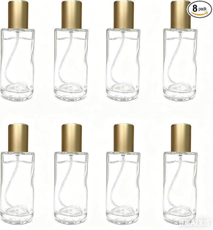 Glass Perfume Bottle Empty Refillable 8Pack Clear Travel Perfume Spray Atomizer Bottle 50ml Perfume Fine Mist Spray Perfume Bottle Atomizer Container with Sprayer Applicator (Cylinder Clear 50ml 8PCS)
