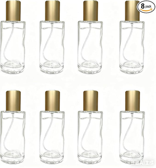 Glass Perfume Bottle Empty Refillable 8Pack Clear Travel Perfume Spray Atomizer Bottle 50ml Perfume Fine Mist Spray Perfume Bottle Atomizer Container with Sprayer Applicator (Cylinder Clear 50ml 8PCS)