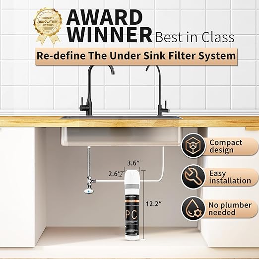 WINGSOL Under Sink Water Filter System with Black Faucet, NSF/ANSI 42&53 Anti-Clogged Pleated Filter Quick Change EZ Install, Reduce PFAS/Lead/Chlorine/Sediment, Long-Lasting Water Purifier