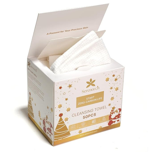 Christmas Disposable Face Towels XL 50 Count, Holiday Gifts for Women, Magnetic Box, Ultra Soft Facial Tissues, Makeup Remover Dry Wipes for Sensitive Skin, Stocking Stuffers