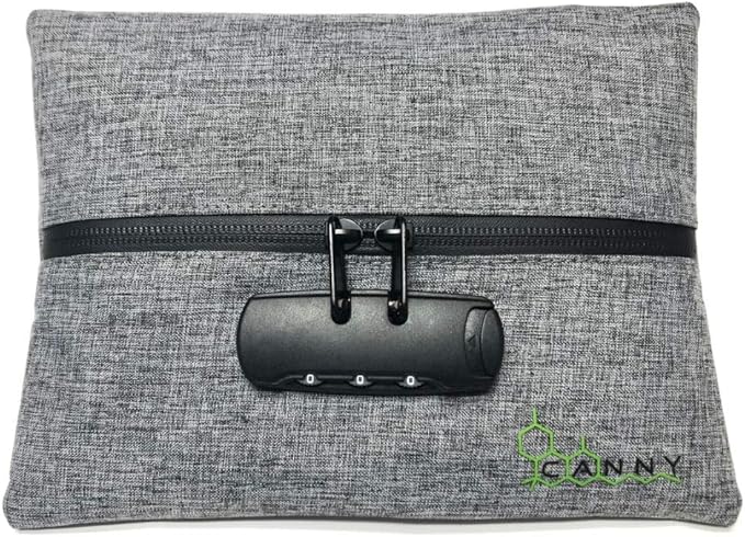 CANNY Mid-Zip Smell Proof Bag – Large Odor Eliminating Travel Pouch. Smell Proof Container with Lock – Medicine Stash Case with Bamboo Charcoal and Activated Carbon (Grey)