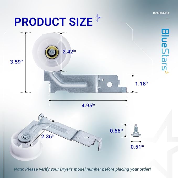 [Upgraded Dual Ball Bearings] BlueStars DC93-00634A Dryer Idler Pulley with Sturdy Clip – Compatible with Samsung Dryers DV45H7000EW DV48H7400EW DV42H5000EW DV48J7700EW DC96-00882C AP4373659