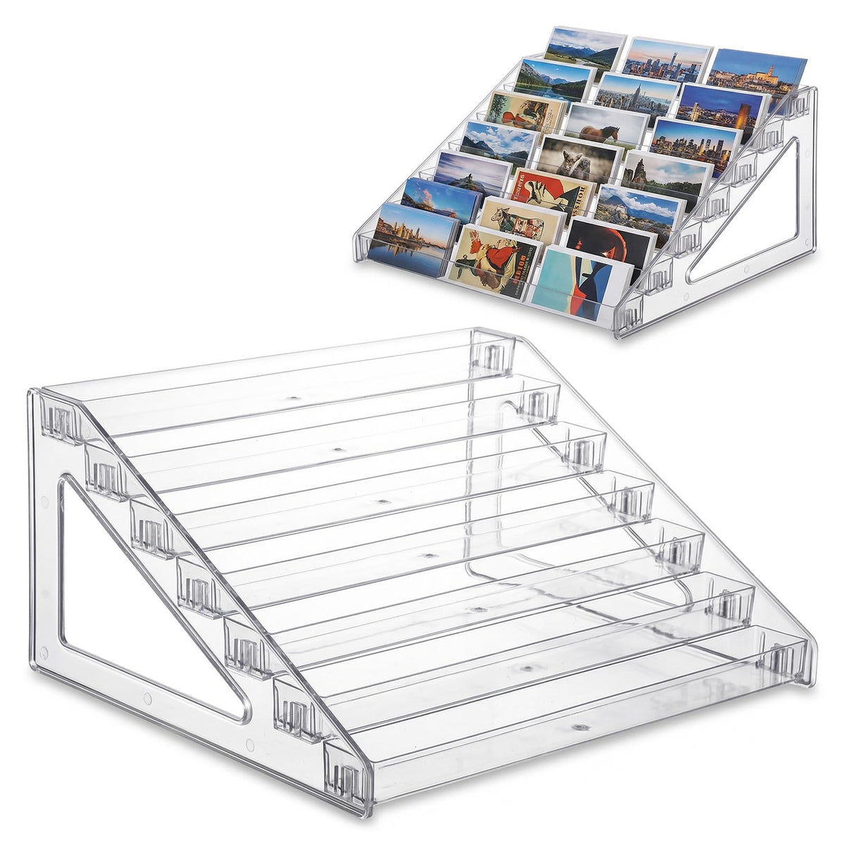 2 Pack 7-Tier Acrylic Card Display Stand, Clear Plastic Organizer - Image 1
