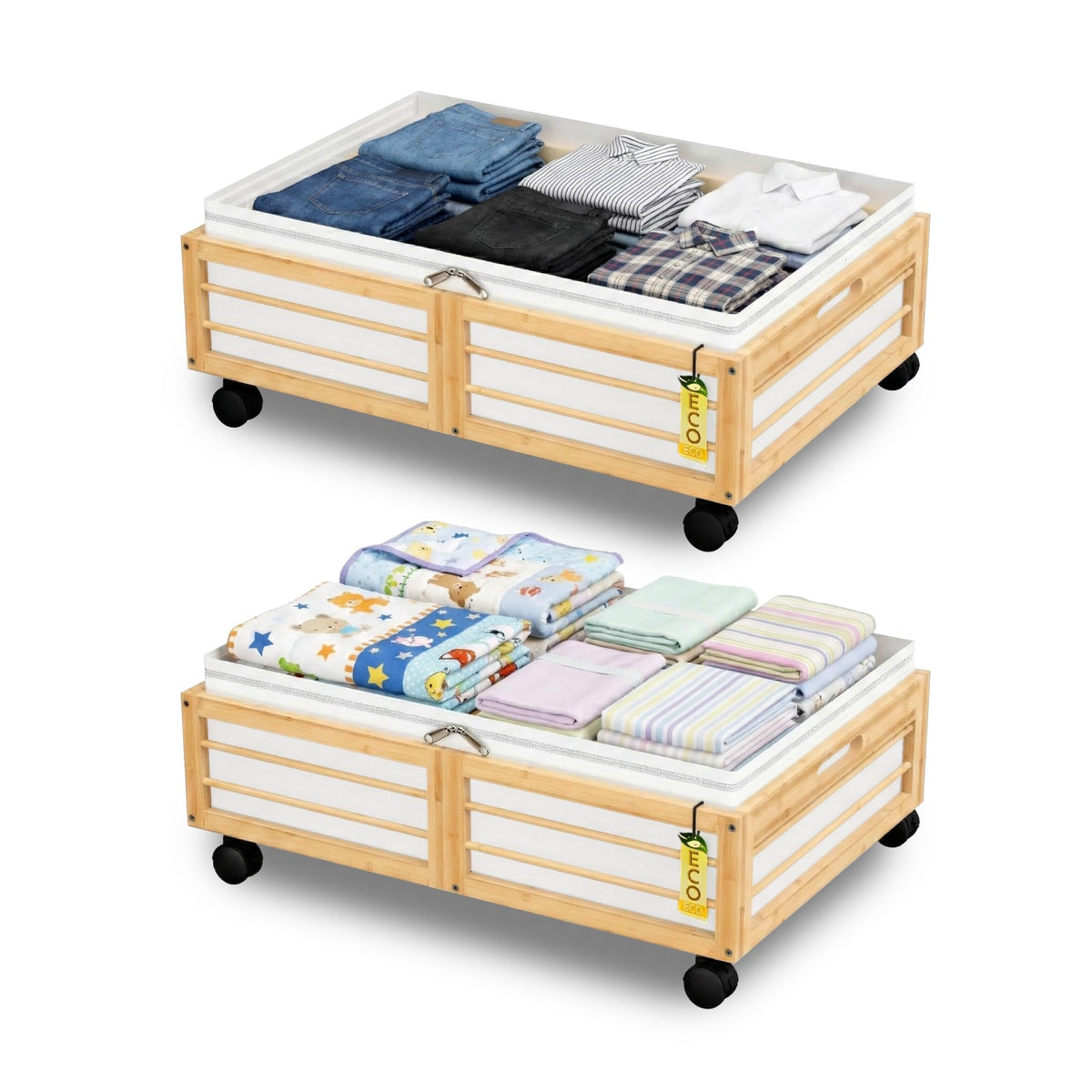 Under Bed Storage Containers with Wheels, Larger Bamboo - Image 1