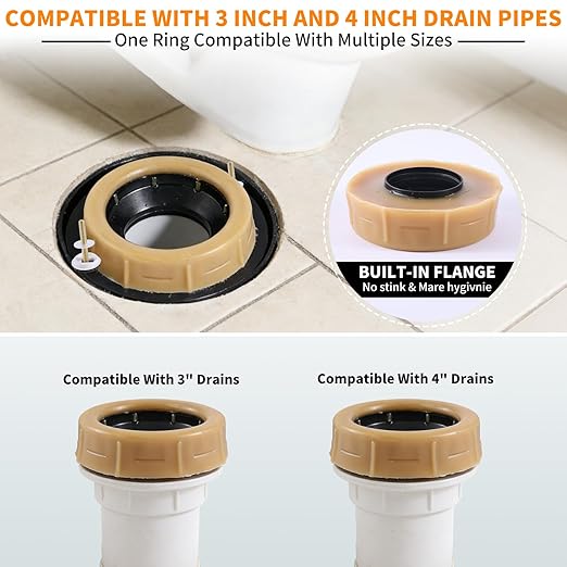 Extra Thick Toilet Wax Ring Replacement Kit, Universal Wax Seal Fits 3" & 4" Drain Pipes, Includes Bolts & Washers, Easy Installation, Compatible with Below-Floor or Level Flanges