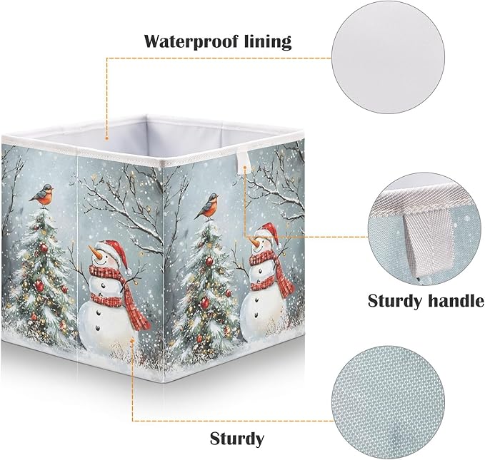 Bolaz Snowman and Christmas Tree Closet Organizers Storage Cubes Storage Bins Shelf Baskets Containers for Home Room Office,Rectangle