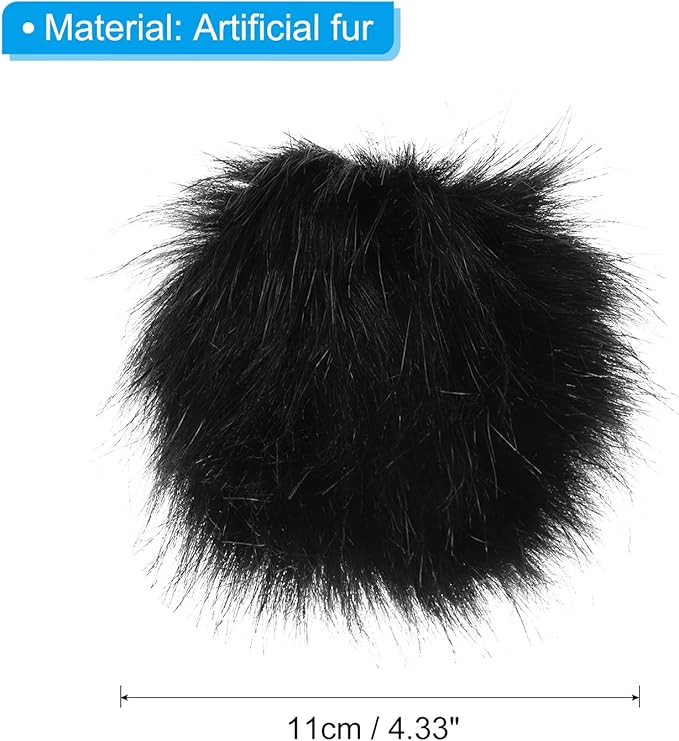 Patikil Faux Fur Pom Pom Balls for Hats, 6 Pcs Fluffy Soft Fur Balls with Snap Button for Keychain, Knitting Hats, DIY Scarves, Gloves, Bag, Christmas, Black