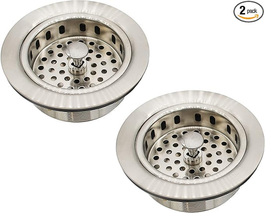 Westbrass D2145-07 3-1/2" Post Style Large Kitchen Sink Basket Strainer, Satin Nickel (2-Pack)