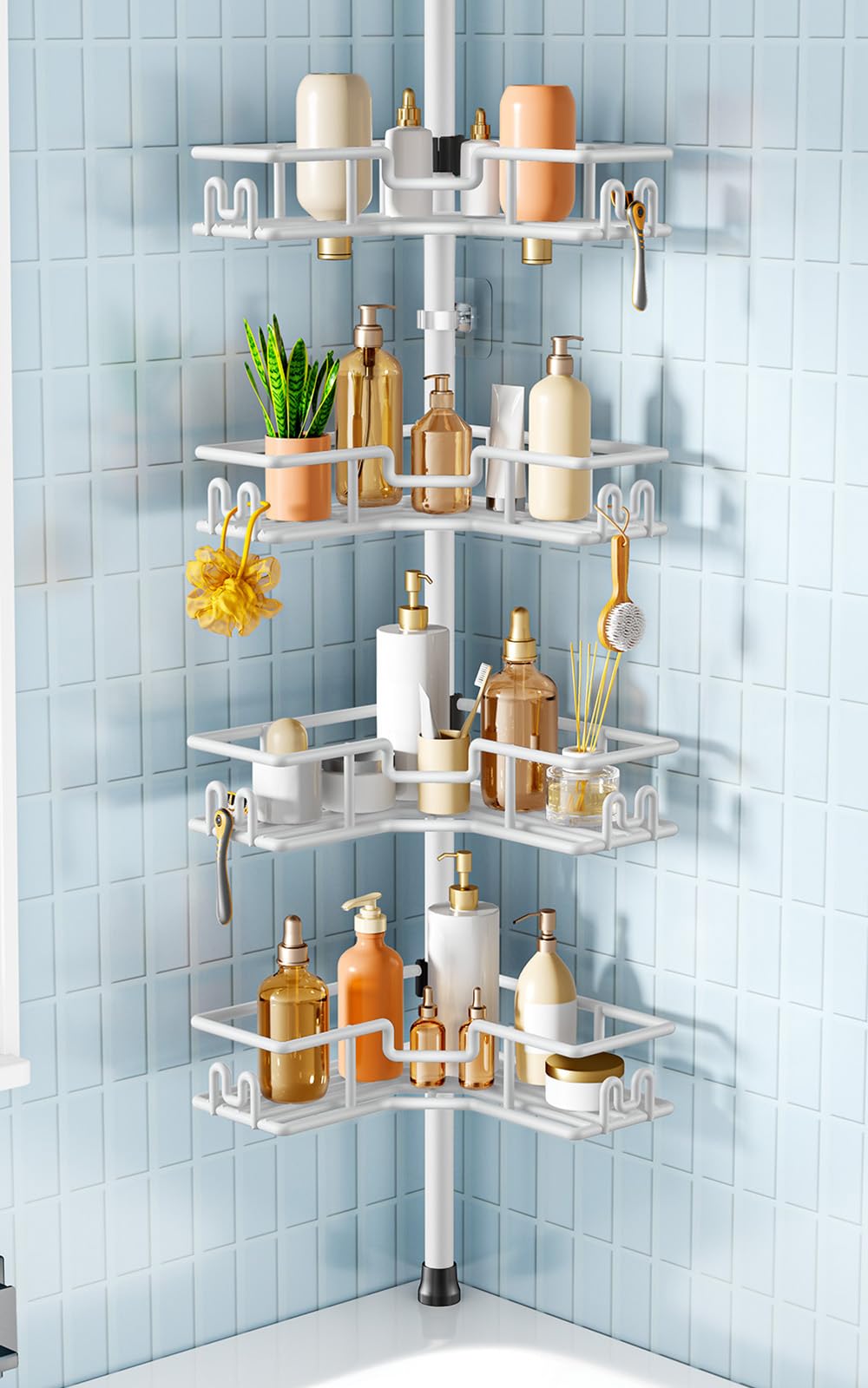 HAMITOR Corner Shower Organizer, 4-Tier Tension Pole | All Products - Image 1