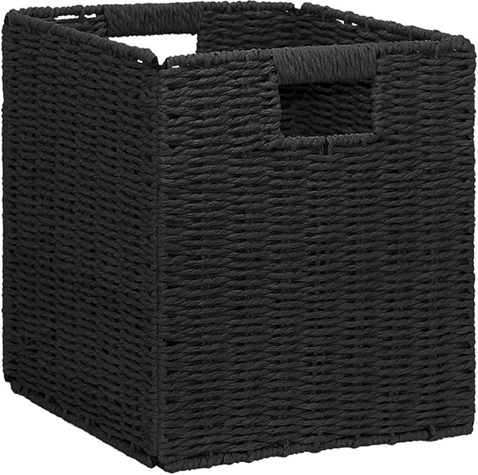 10.5x10.5in Storage Baskets Set of 3 Black Paper Rope Woven Baskets,Foldable Handwoven Storage Cubes,Wicker Cube Baskets Laundry Organizer Totes for Bathroom, Bedroom, Laundry, Pantry, Shelves