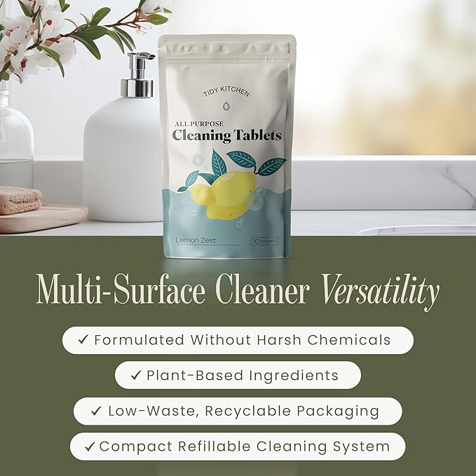 Tidy Kitchen All-Purpose Cleaner Tablets - Multi-Surface on Counters, Stovetops, Tile, Wood, Bath & Glass, Water-Activated Concentrate, 10 Pack Refills