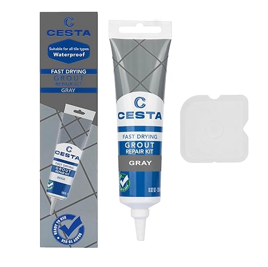 CESTA Tile Grout Repair Kit Squeeze Tube, Fast Drying, Waterproof Tile Grout Paint to Restore & Renew Tile Joints Line for Bathroom, Kitchen, Shower & Floor Tile (Grey, 8.8 oz)