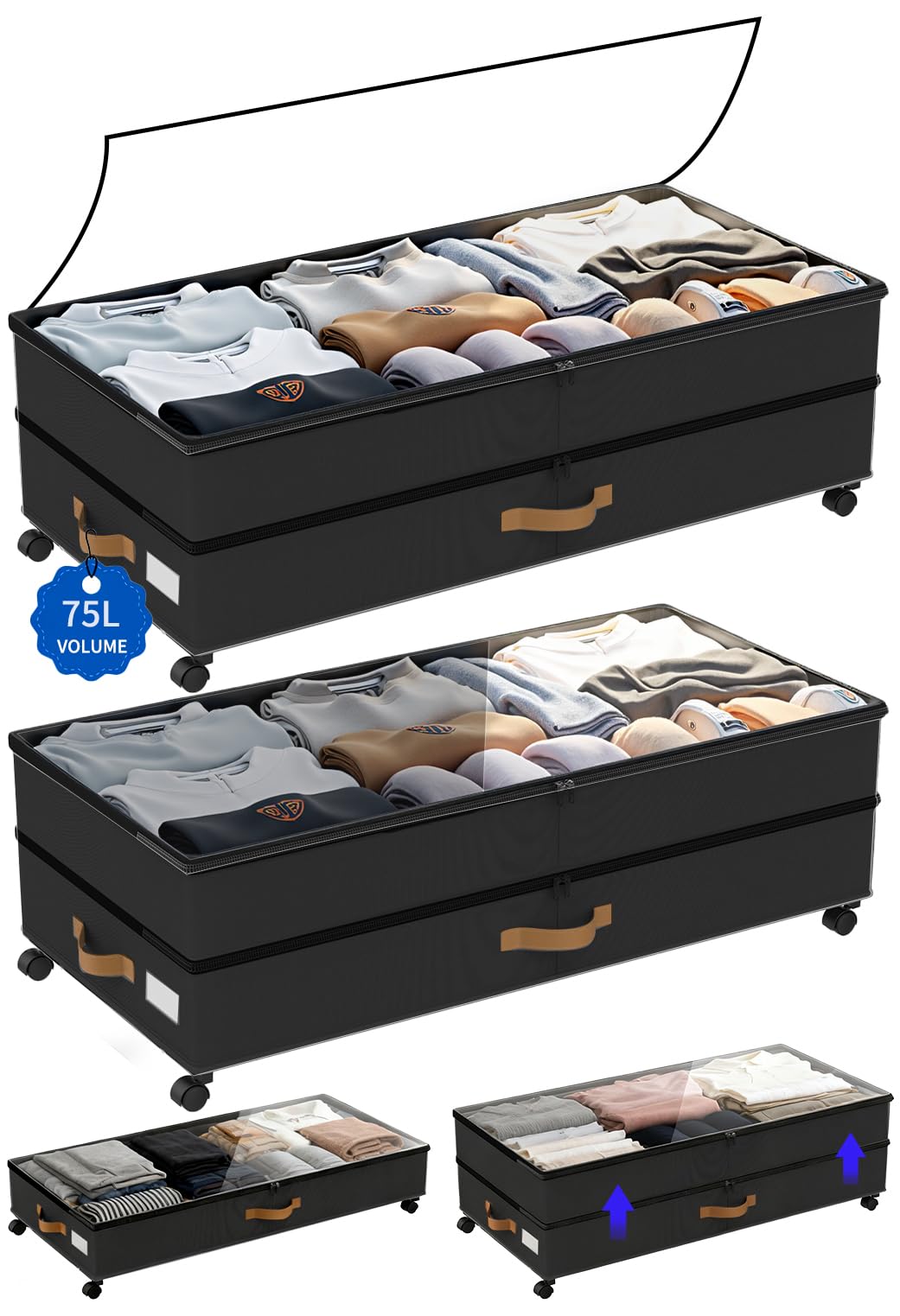 Under Bed Storage with Wheels 2-Pack, 75L XXL Under - Image 1