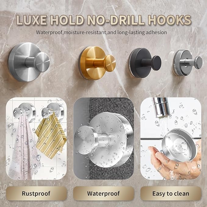 Suction Cup Hooks for Wreaths on Glass. 2026 Upgraded Drill-Free Suction Cup Hooks for Shower, Mirror, Wall, Hanging Towels (Gold, 2 Pieces)
