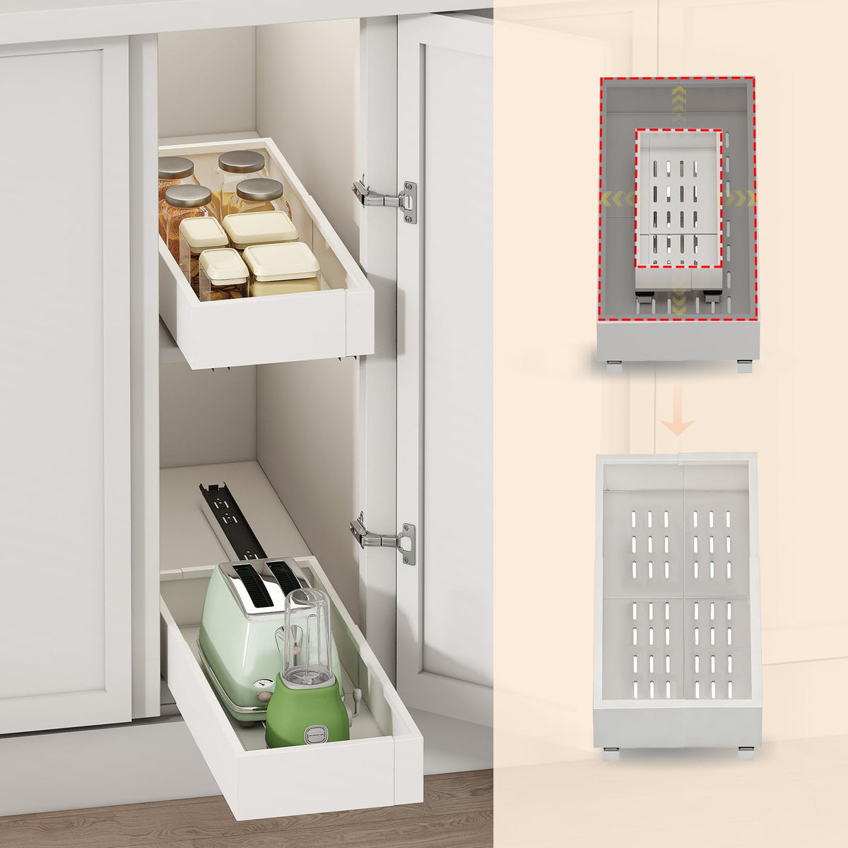 2Pc Pull out Cabinet Organizer,7"-11"W,17"-24"D,Expandable - Image 1