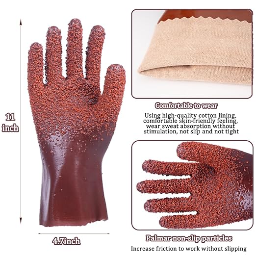 3 Pairs Heavy Duty Sewer Gloves | PVC Coated Abrasion Resistant Work Gloves for Drain Cleaning & Plumbing | Oil & Chemical Resistant, Non-Slip Grip