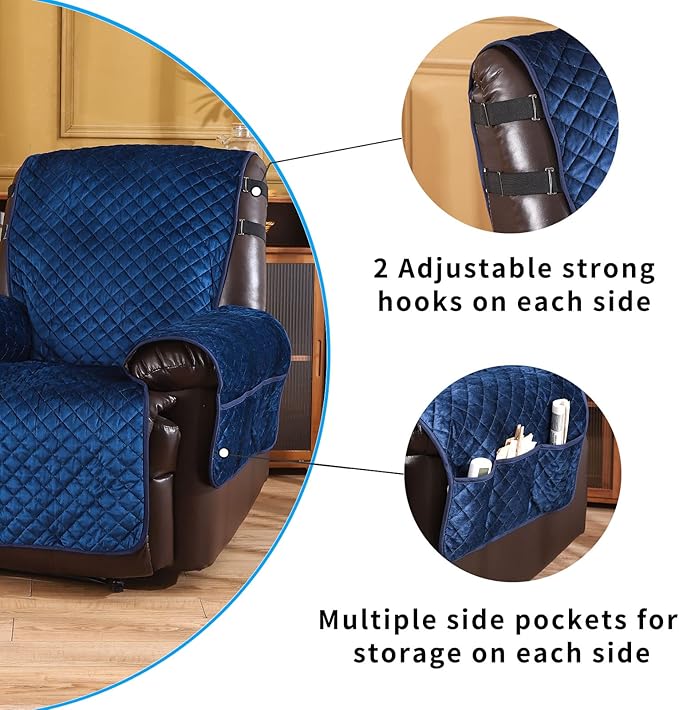 LUFEIJIASHI Velvet Recliner Covers Non-Slip Waterproof Large Recliner Chair Covers for Leather Chairs Reversible Recliner Sofa Cover for Living Room Recliner Furniture Protectors for Dog Pets 28"