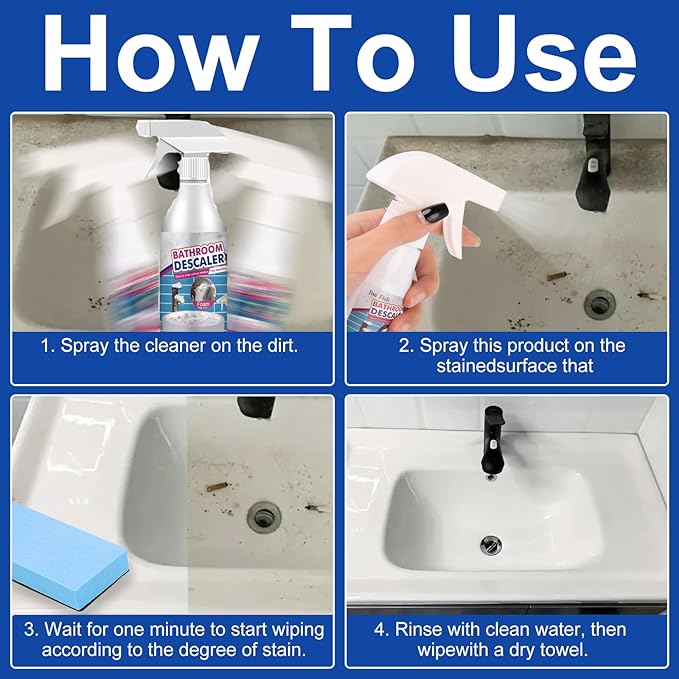 2Pcs Bathroom Descaler Foam Cleaner,Stubborn Stains Cleaners,Bathrooms Descaler Cleaners, Powerful Descaling Cleaning Agent for Stubborn Stains, Bathtub, Glass & Multipurpose Bathroom Surfaces