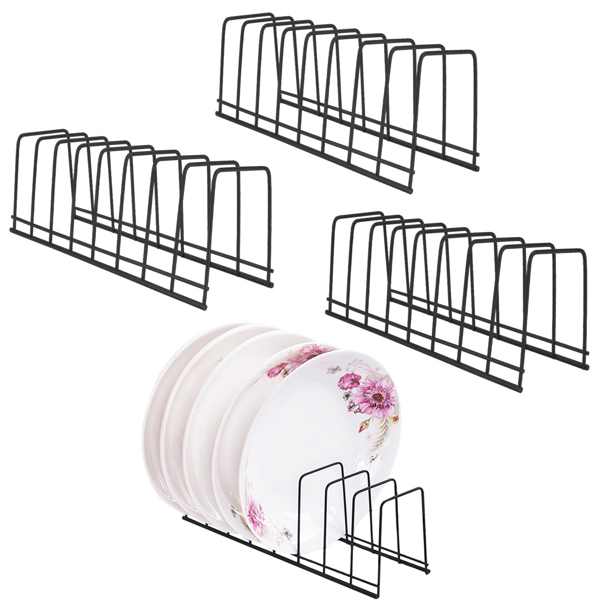 4 Pack Pot Lid Holder Kitchen Cabinet Dish Plate Rack Organizer - Image 1