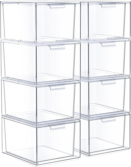 Sorbus Stackable Acrylic Drawers - Clear Make Up Organizers for Vanity - 8 Plastic Storage Bins for Room Decor, Bathroom Organization and Storage, Office Supplies, Makeup Drawer Organizer, Undersink