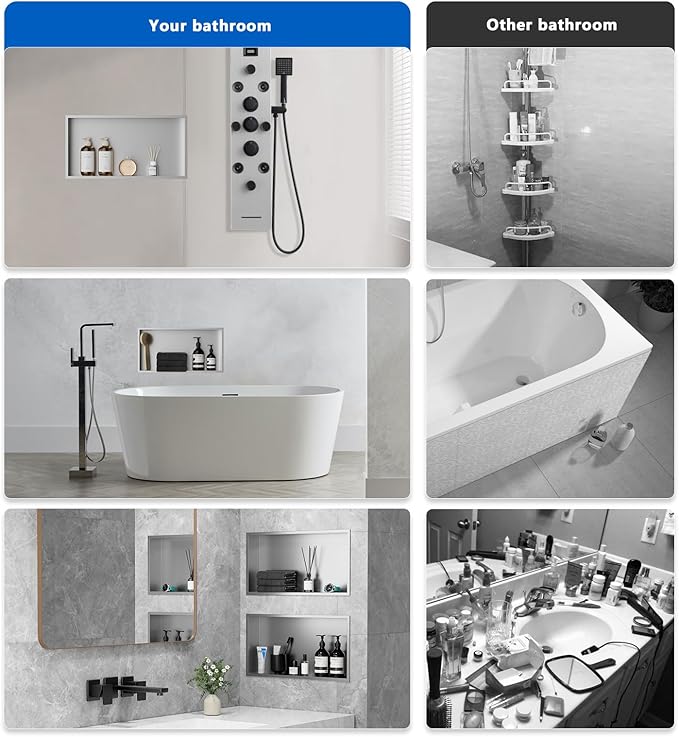 QAOYEDE Shower Niche, 24"x12" Stainless Steel Niche for Shower Wall No Tile Needed, Recessed Showers Shelf for Bathroom Storage,Brushed Nickel