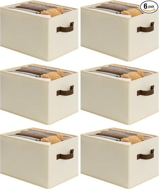 Cupic Cupid Storage Bins Closet, Fabric Closet Organizers and Storage, 6-Pack Baskets for Organizing, Large Storage Boxes with Handles for Clothes and Toys, Beige