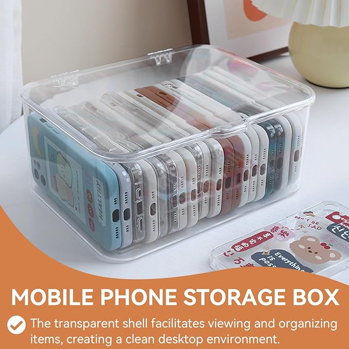 Plastic Box with Lid, Clear Storage Bins Containers Large Stackable Pencil Box Drawer Organizer Containers 8.9 X 6.5 X 3.9in for Organizing Art Craft, Sewing, Makeup, Nail Supplies