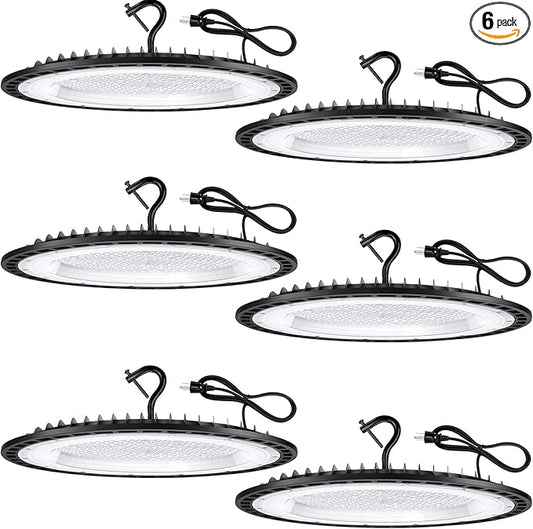 6 Pack 400W UFO Led High Bay Light Fixture,120v,5000K Daylight Commercial Shop Bay Lighting,61000LM,[1750W MH/HPS Equiv.] US Plug Area Lighting for Warehouse/Barn/Gym/Factory/Workshop
