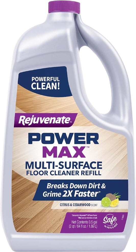 Rejuvenate PowerMax Multi-Surface Floor Cleaner, 64 Ounces, Breaks Down Dirt And Grime On Sealed Hardwood, Tile, Vinyl, Laminate To Deliver A Powerful, Deep Clean With Citrus And Cedarwood Scent