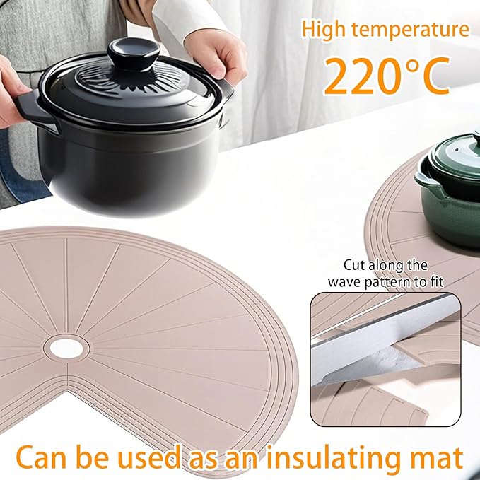 Lazy Susan Silicone Shelf Liner – Non-Slip Dual Tier Pie Cut Lazy Susan Liners for Kitchen Cabinet, 2PCS Set – Waterproof, Heat-Resistant & Anti-Slip Organizer Mat (Khaki, 27 Inch)