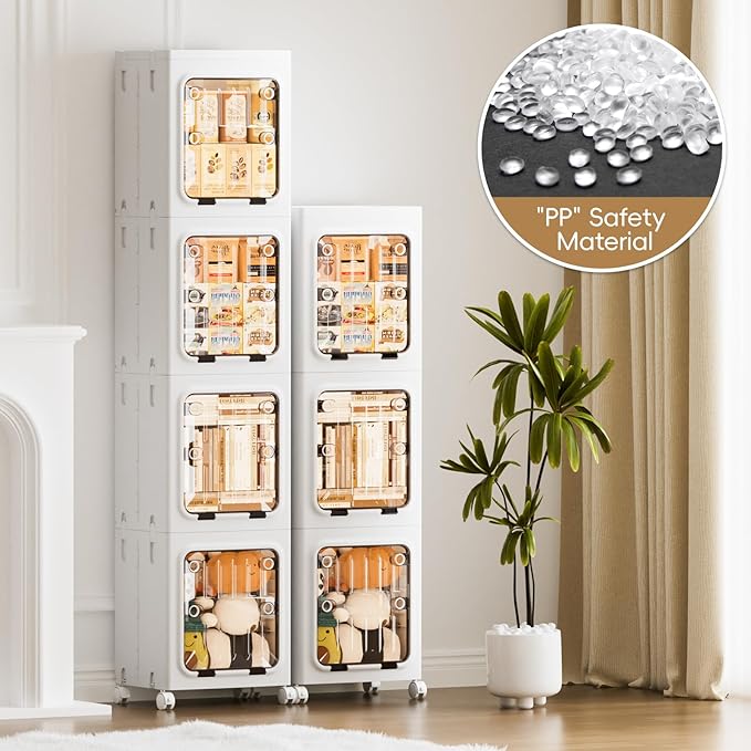 JEKO&JEKO 146 Qt Narrow Bathroom Storage Cabinet, 3-Tier Slim Tall Cabinet Organizer with Wheels, Foldable Plastic Storage Bin for Small Spaces, White