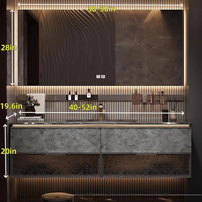 48in Luxury Bathroom Vanities - Bathroom Vanity with Sink, Wall-Mounted Storage with 2 Large Side Cabinets Intelligent Defogging & Led Lights | Multi-Layer Solid Wood