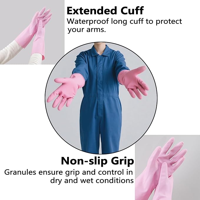 KINGFINGER Cleaning Gloves, 3 Pairs Reusable & Durable Glove, Latex-Free Rubber, for Household Cleaning